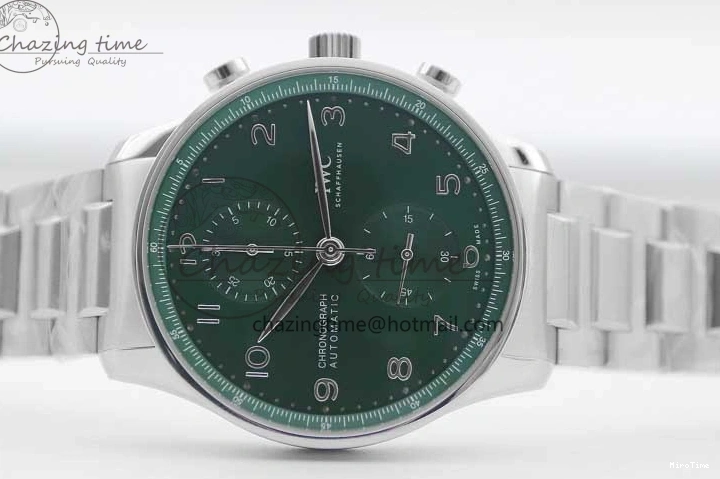 MIROTIME 0315 FastDry Portugieser Chronograph IW371615 ZF Best Edition Green Dial on SS Bracelet A7750 (Slim Movement) 7038